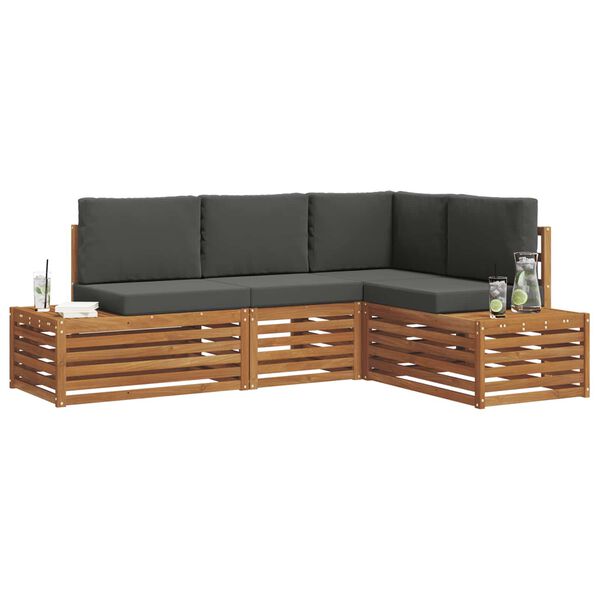 vidaXL Udend&oslash;rs sofagruppe med pude 4 Stk Naturlig og Antracit
