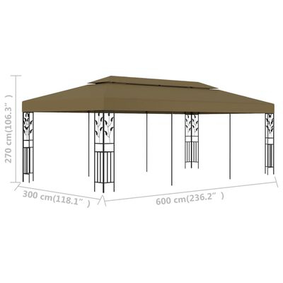 vidaXL pavillon 6x3 m 180 g/m² gråbrun