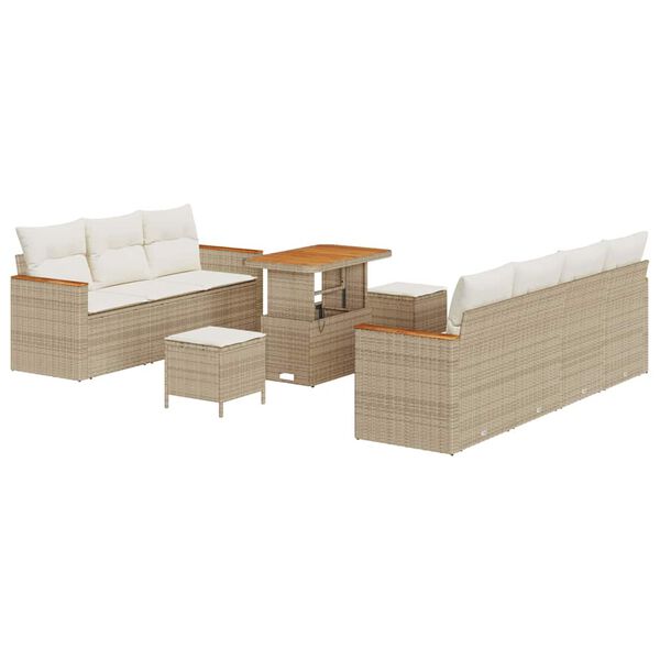 vidaXL Havesofa S&aelig;t med pude 14 pcs Beige og creme polyrattan