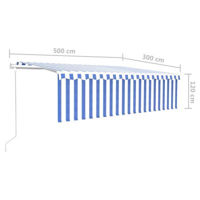 vidaXL markise m. gardin 5x3 m automatisk betjening blå og hvid