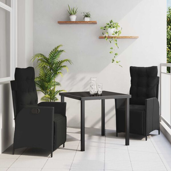 vidaXL Have Spisebordss&aelig;t med pude 3 pcs Sort polyrattan