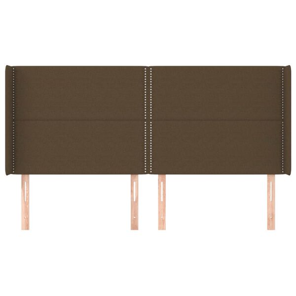 vidaXL sengegavl med kanter 163x16x118/128 cm stof m&oslash;rkebrun
