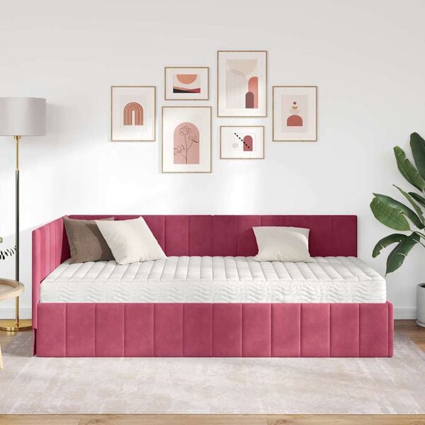 vidaXL Hjørnesengramme med Madras med madras 2 pcs Grøn Fløjl