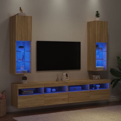 vidaXL tv-borde 2 stk. med LED-lys 30,5x30x102 cm sonoma-eg