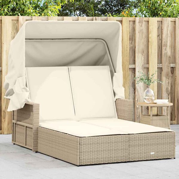vidaXL solseng med baldakin og hynder polyrattan beige