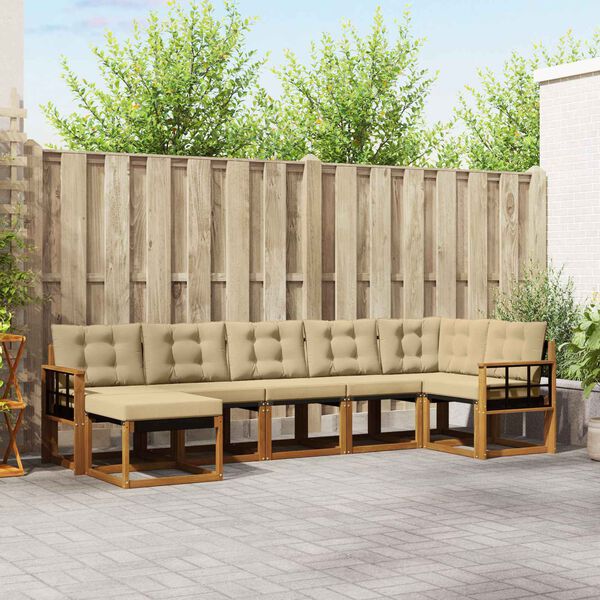 vidaXL Udend&oslash;rs sofagruppe med pude 7 pcs Naturlig og Beige