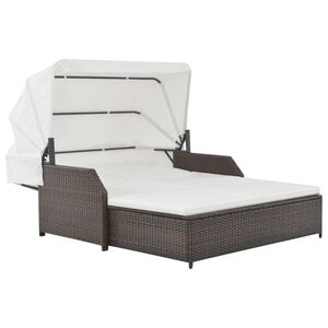 vidaXL 2-personers solseng med baldakin polyrattan brun