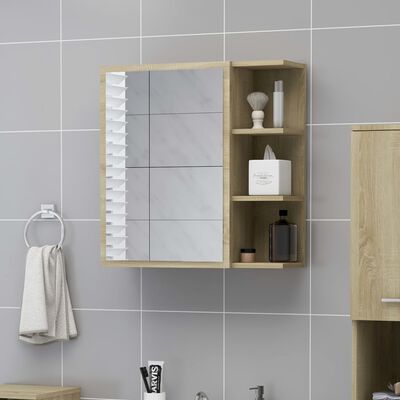 vidaXL badeværelsesskab med spejl 62,5x20,5x64 cm spånplade sonoma-eg
