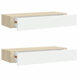 vidaXL v&aelig;ghylder med skuffer 2 stk. eg og hvid 60x23,5x10 cm MDF