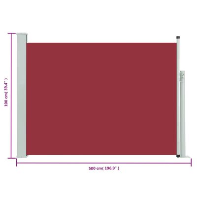 vidaXL sammenrullelig sidemarkise til terrassen 100 x 500 cm rød