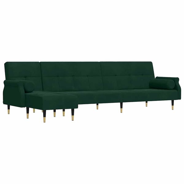 vidaXL L-formet sovesofa 271x140x70 cm velour m&oslash;rkegr&oslash;n