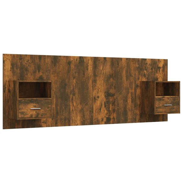 vidaXL sengegavl med opbevaring konstrueret træ røget egetræsfinish