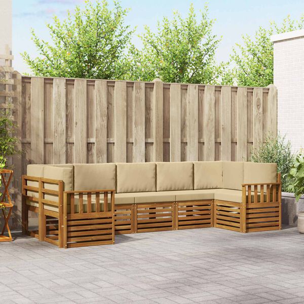 vidaXL Sofas&aelig;t med pude 7 pcs Naturlig og Beige Massivt Akacietr&aelig;