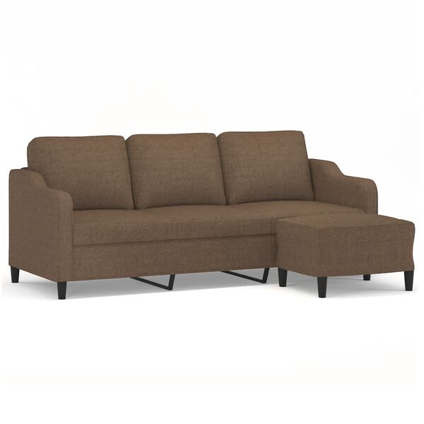vidaXL 3-personers sofa med fodskammel 180 cm stof Brun