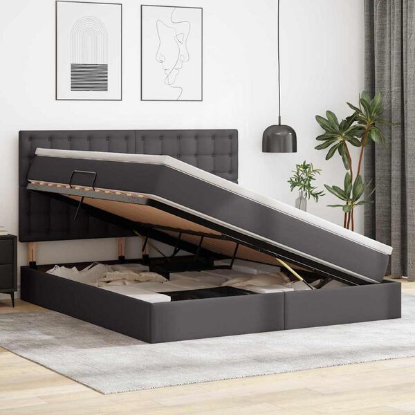 vidaXL Seng med opbevaring og LED med LED Gr&aring; 180 x 200 cm Faux l&aelig;der