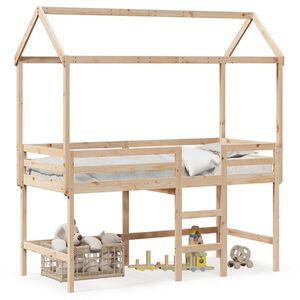 vidaXL h&oslash;jseng med stige og tag 90x190 cm massivt fyrretr&aelig;