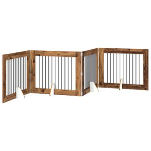 vidaXL Sammenklappelig hundegitter med stativer 4 pcs Gammelt tr&aelig;