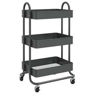 vidaXL vogn med 3 hylder 43x34x79 cm st&aring;l antracitgr&aring;