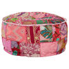 vidaXL puffe med patchwork rund bomuld håndlavet 40 x 20 cm pink