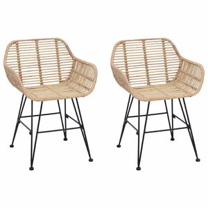 vidaXL Spisestuestol 2 stk. Rattan og Jern Naturfarvet 55 x 50 x 74 cm