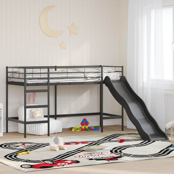 vidaXL Kids'loftseng med rutsjebane Sort og Anthracit 74,5 x 190 cm