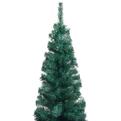 vidaXL kunstigt smalt juletræ med lys og juletræsfod 120 cm PVC grøn