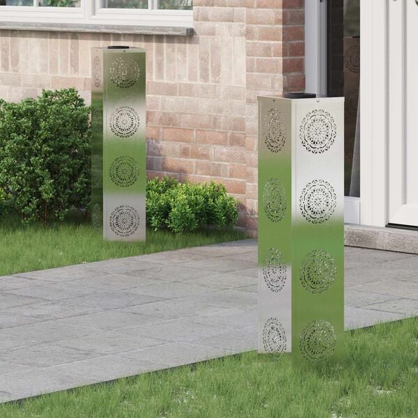 vidaXL Solar LED sti lys 2 pcs S&oslash;lv Rustfrit st&aring;l