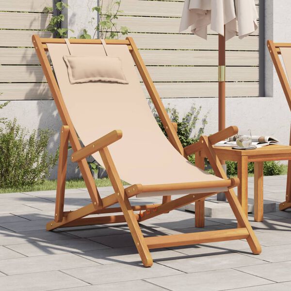 vidaXL strandstol foldbar massivt eukalyptustr&aelig; og stof beige