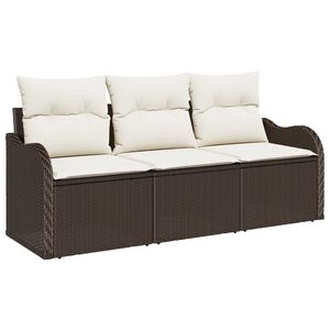 vidaXL Havesofa S&aelig;t med pude 3 pcs Brun Poly rattan