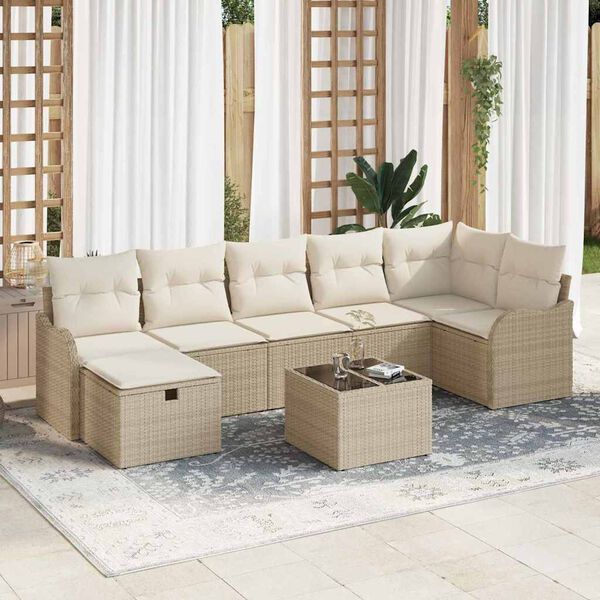 vidaXL Havesofa Sæt med pude med opbevaring 8 pcs Beige Poly rattan
