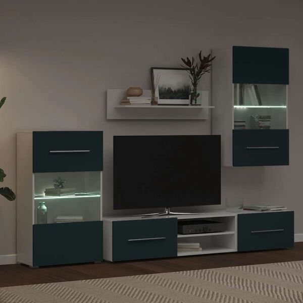 vidaXL TV-skabe i 5 dele med LED-belysning konstrueret træ matt indigo