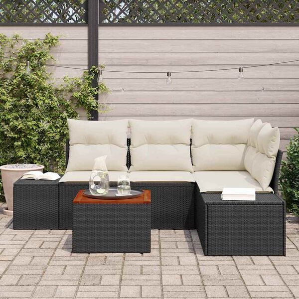 vidaXL Havesofa Sæt med pude 5 pcs Sort polyrattan