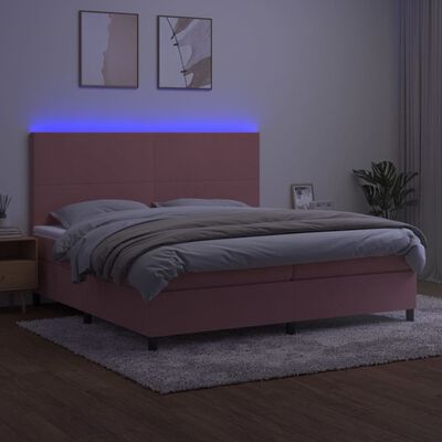 vidaXL kontinentalseng med LED-lys 200x200 cm fløjl lyserød