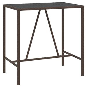 vidaXL barbord med glasplade 110x70x110 cm polyrattan brun