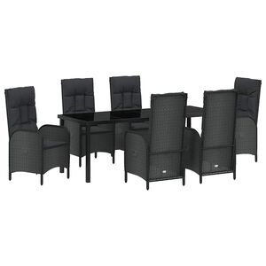 vidaXL Have Spisebordss&aelig;t 7 stk. Sort polyrattan