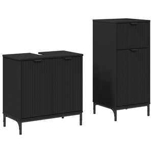 vidaXL Badev&aelig;relsesm&oslash;bel s&aelig;t med skuffe 2 pcs Sort Samlet tr&aelig; og metal