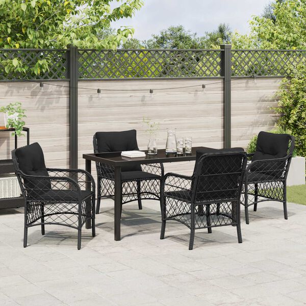 vidaXL Have Spisebordss&aelig;t med pude 5 pcs Sort polyrattan