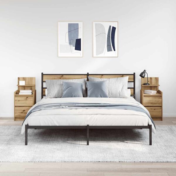 vidaXL sengeborde med 2 skuffer 2 stk. 38x34x80 cm egetr&aelig;sfarve