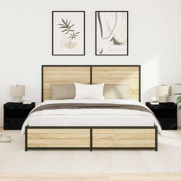 vidaXL Natskab 2 pcs Sort eg 50 x 40 x 45 cm Konstrueret tr&aelig;