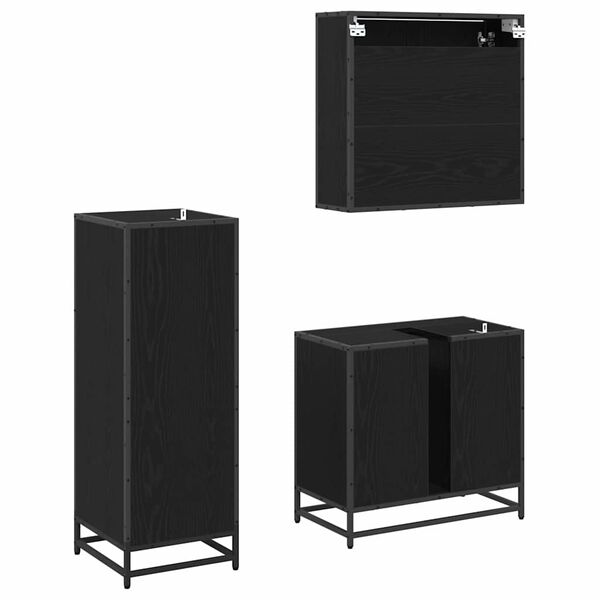 vidaXL Badev&aelig;relsesm&oslash;bel s&aelig;t med skuffe 3 pcs Sort eg Konstrueret tr&aelig;
