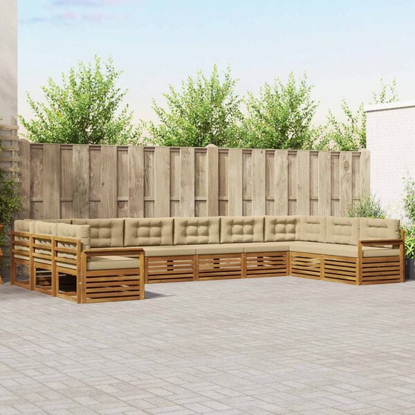 vidaXL Sofas&aelig;t med pude 4 pcs Naturlig og Beige Massivt Akacietr&aelig;