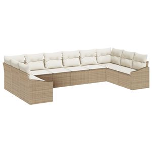 vidaXL Sofa S&aelig;t med pude 10 pcs Beige polyrattan
