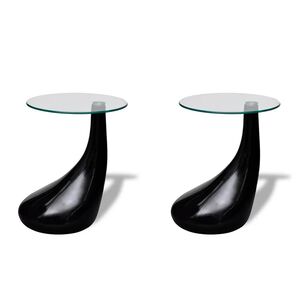 vidaXL sofabord 2 stk. med rund bordplade i glas h&oslash;jglans sort
