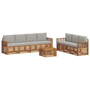 vidaXL Sofas&aelig;t med pude 8 pcs Naturlig og Lys Gr&aring; Massivt Akacietr&aelig;