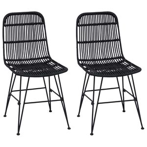 vidaXL Spisestol 2 stk. Rattan og St&aring;l Sort 41 x 55 x 85 cm