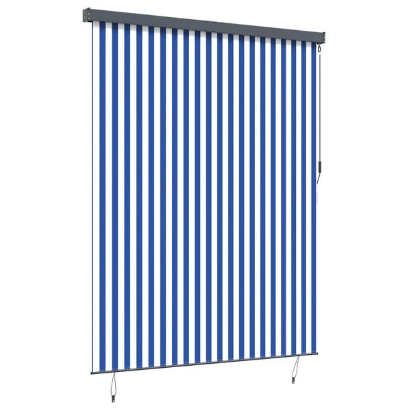 vidaXL Rullegardin Stribet Bl&aring; og Hvid 200 x 250 cm Stof og Aluminium