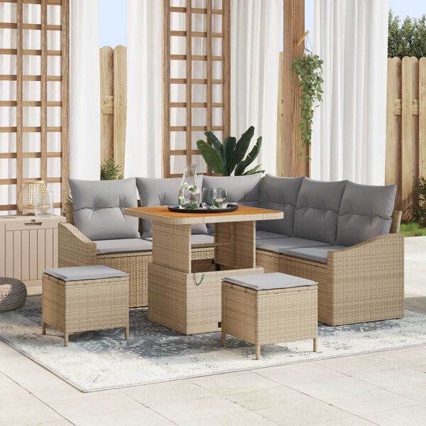 vidaXL Havesofa Sæt med pude 8 pcs Beige Poly rattan