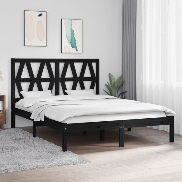 vidaXL sengeramme 140x190 cm massivt fyrretr&aelig; sort