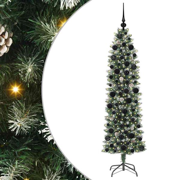 vidaXL Kunstigt slankt juletr&aelig; med 300 LED'er Gr&oslash;n og Hvid 180 cm