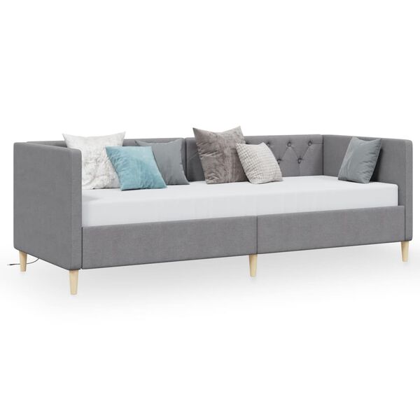 vidaXL daybed med madras og USB 90x200 cm stof lysegr&aring;